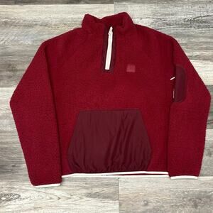 Under Armour UA Sherpa Fleece Red Womens L Teddy Pullover 1/4 Zip Comfort Jacket